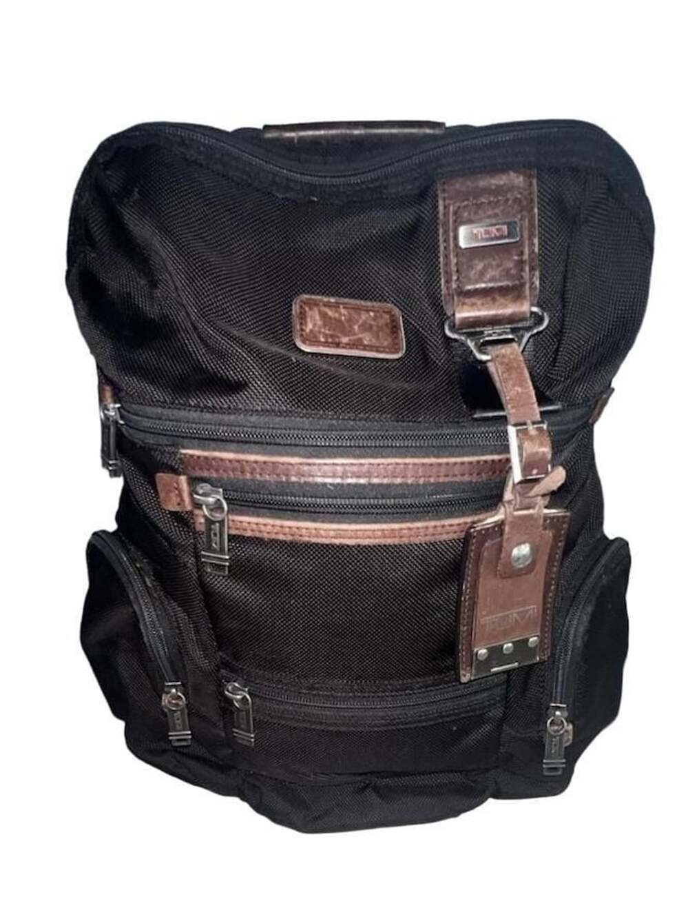 Tumi Alpha Bravo Knox Black Nylon Brown Leather Trim Backpack